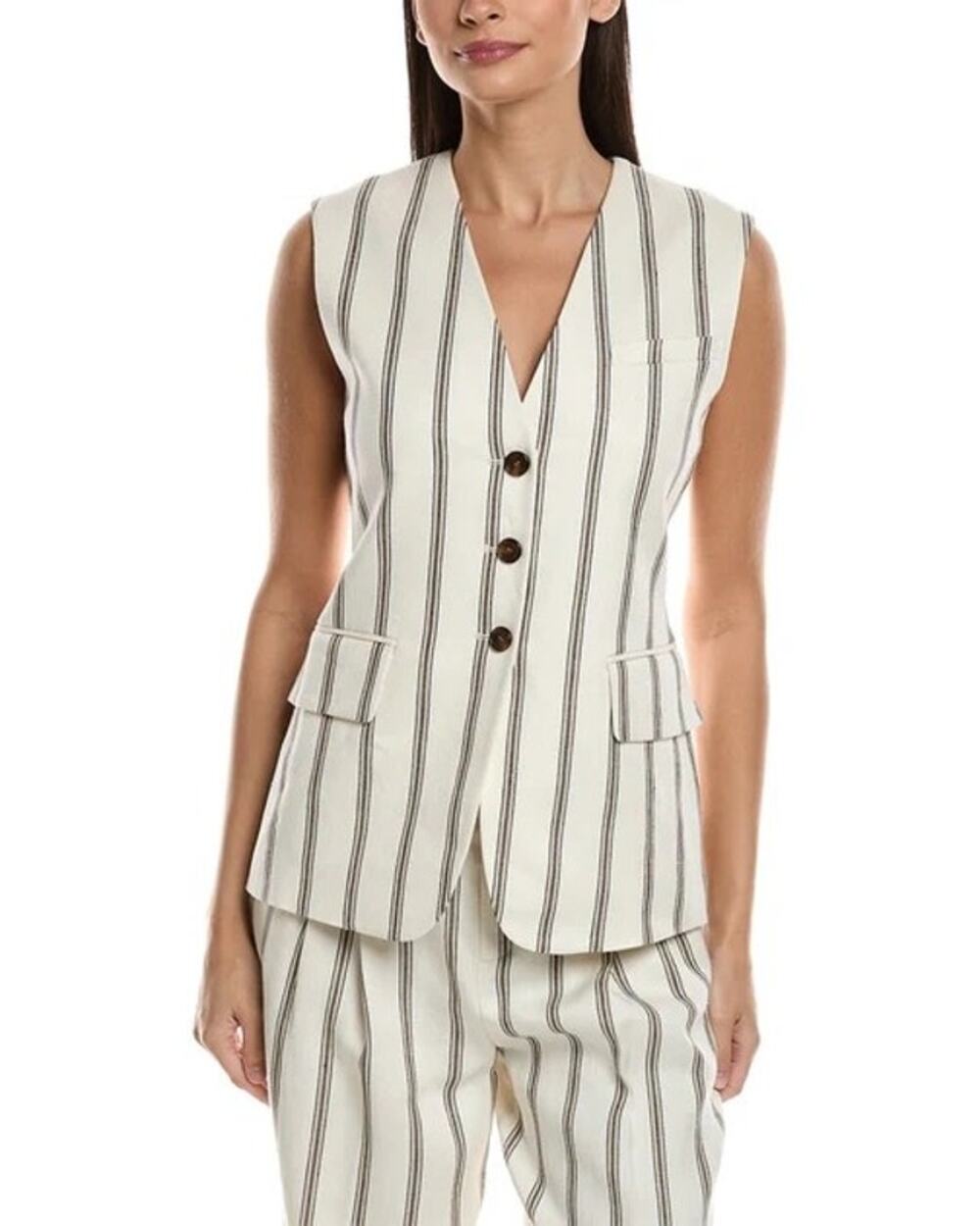 NWT A.L.C. Noa Linen Blend Striped Vest Womens Size 8 Tailored Old Money Preppy